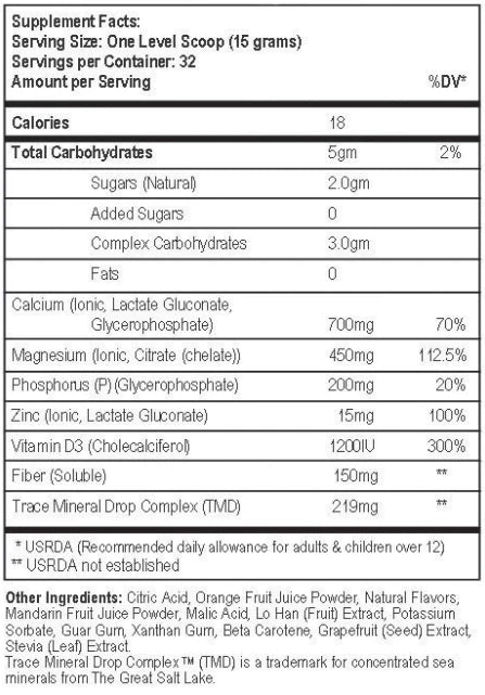 Calcium, Magnesium & Zinc Concentrate -- 480 grams Pina-colada flavor Bio Nativus
