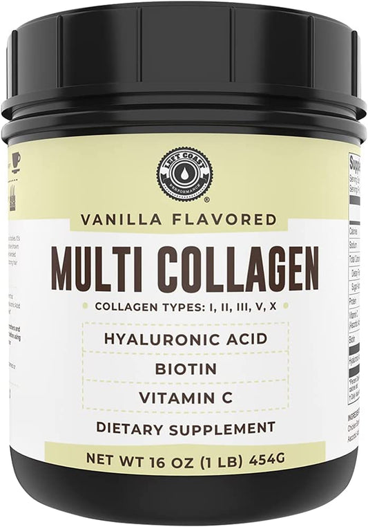 Left Coast Performance Collagen with Hyaluronic Acid, Vitamin C, Biotin 1lb. Vanilla Flavor Left Coast Performance