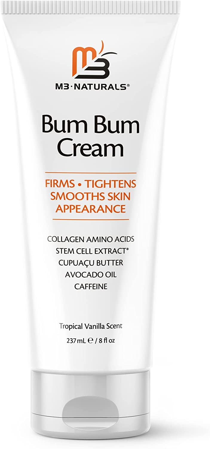 Visibly Smoothing Bum Bum Cream - Skin Firming Cream for Body Contouring with CupuaÃ§u Collagen and Caffeine - Deliciously Scented Fast Absorbing and Moisturizing Massage Body Firming Lotion - 8 Fl Oz M3 Naturals