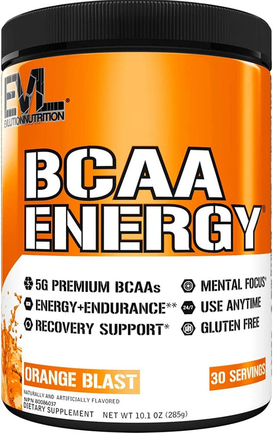 EVL BCAAs Amino Acids Powder - Rehydrating BCAA Powder Post Workout Recovery Drink with Natural Caffeine - BCAA Energy Pre Workout Powder for Muscle Recovery Lean Growth and Endurance - Orange Blast EVLUTION NUTRITION
