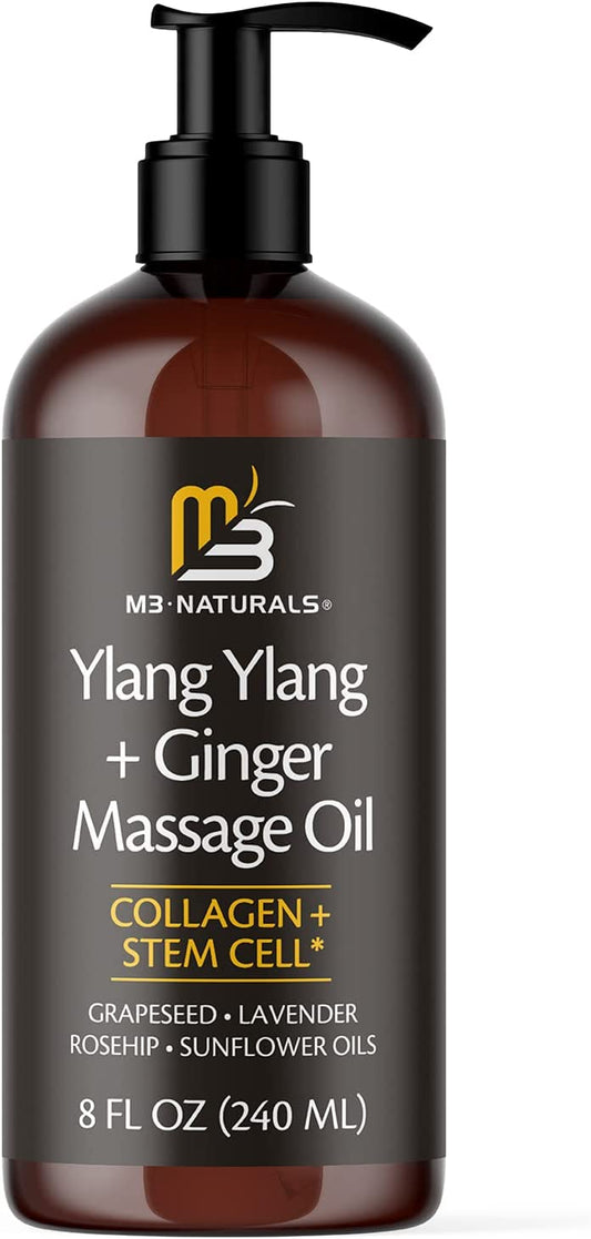 M3 Naturals Ylang Ylang and Ginger Massage Lotion Infused with Collagen Stem Cell and Natural Essential Oils M3 Naturals