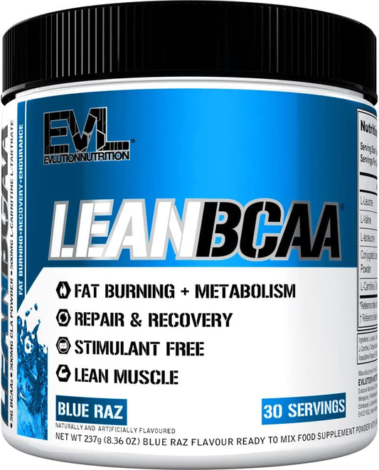 Evlution Nutrition LeanBCAA, BCAA's, CLA and L-Carnitine, Stimulant-Free, Recover and Burn Fat, Sugar and Gluten Free, 30 Servings (Blue Raz) EVLUTION NUTRITION