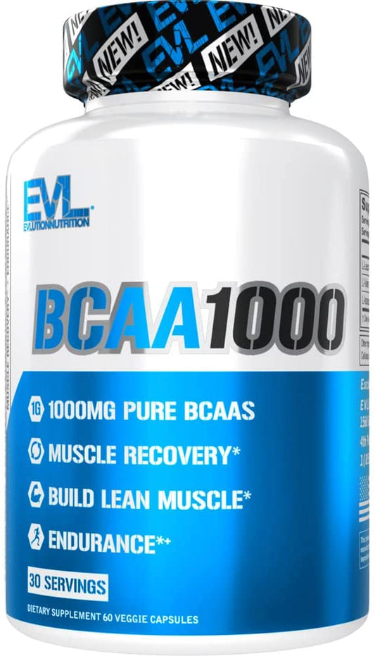 BCAAs Amino Acids Supplement for Men - EVL 2:1:1 5g BCAA Capsules for Post Workout Recovery and Lean Muscle Builder for Men - BCAA1000 Branched Chain Amino Acids Nutritional Supplement - 30 Servings EVLUTION NUTRITION