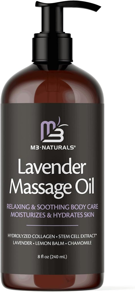 Anti Cellulite Massage Oil with Collagen and Stem Cells - Skin Tightening Lavender Massage Oil for Massage Therapy and Instant Absorption Cellulite Oil for Bum Thighs and Belly by M3 Naturals M3 Naturals