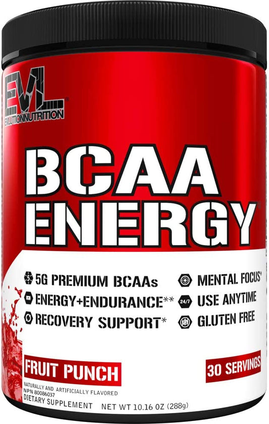 EVL BCAAs Amino Acids Powder - Rehydrating BCAA Powder Post Workout Recovery Drink with Natural Caffeine - BCAA Energy Pre Workout Powder for Muscle Recovery Lean Growth and Endurance - Fruit Punch EVLUTION NUTRITION