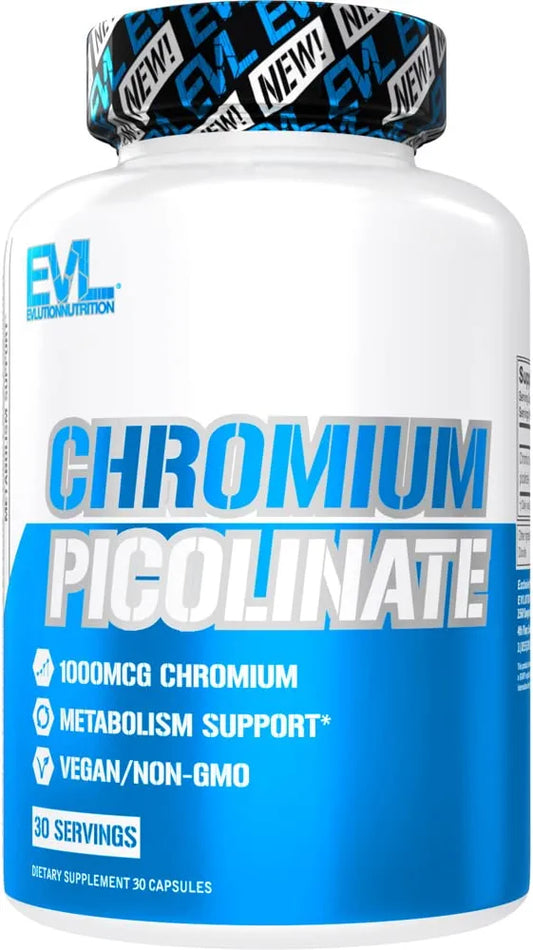 Chromium Picolinate 1000mcg Mineral Supplement - High Strength Chromium Supplement to Support Fat, Carbohydrate and Protein Metabolism, Weight Management EVLUTION NUTRITION