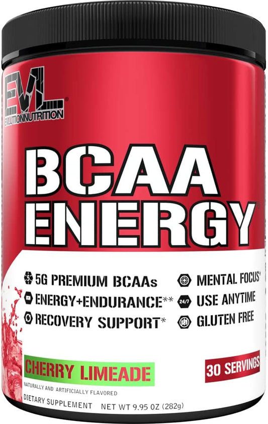 EVL BCAAs Amino Acids Powder - Rehydrating BCAA Powder Post Workout Recovery Drink with Natural Caffeine - BCAA Energy Pre Workout Powder for Muscle Recovery Lean Growth and Endurance - Cherry Limeade EVLUTION NUTRITION
