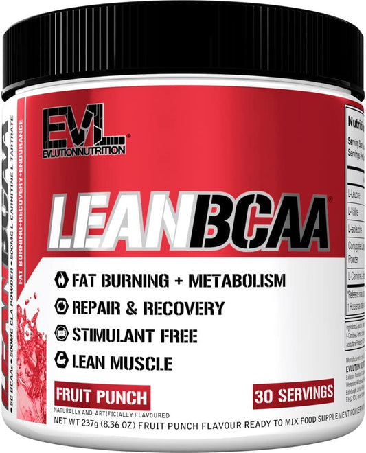 Evlution Nutrition LeanBCAA, BCAA's, CLA and L-Carnitine, Stimulant-Free, Recover and Burn Fat, Sugar and Gluten Free, 30 Servings (Fruit Punch) EVLUTION NUTRITION