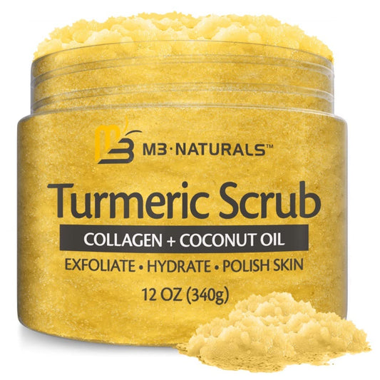 Exfoliating Body Scrub | Turmeric Body Scrub and Skin Exfoliator with Collagen and Coconut Oil | Gently Exfoliate Face Body Hand and Foot Scrub| Moisturizing Body SkinCare products by M3 Naturals M3 Naturals