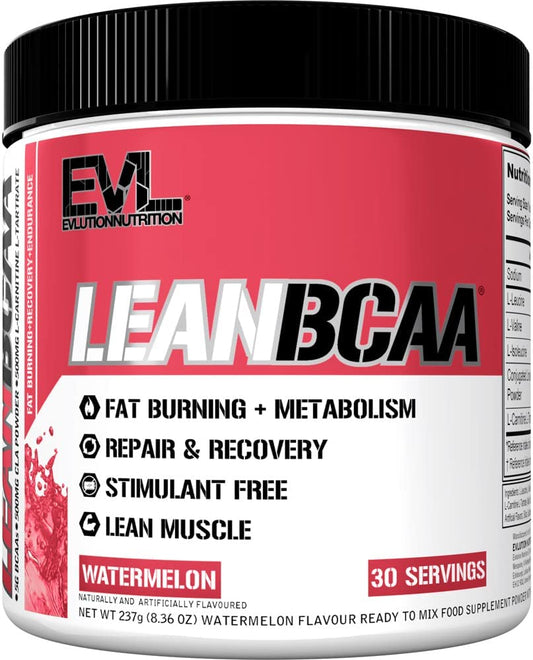 Evlution Nutrition LeanBCAA, BCAA's, CLA and L-Carnitine, Stimulant-Free, Recover and Burn Fat, Sugar and Gluten Free, 30 Servings (Watermelon) EVLUTION NUTRITION