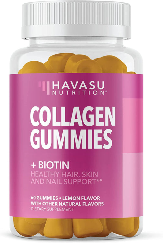 Collagen Gummies for Hair Growth with 2500mcg Biotin | Hydrolyzed Bovine Collagen with Zinc Vitamin E & C and for Hair Skin and Nail Growth | 60 Natural Lemon Flavor Gummies | Non-GMO and Pectin-Based Havasu Nutrition
