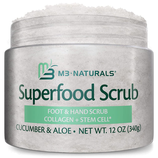 M3 Naturals Superfood Exfoliating Body Scrub & Face Scrub Organic Aloe Collagen Shea Butter Stem Cell Cellulite Remover & Stretch Mark Remover Sugar Scrub Body Exfoliator Men & Women 12oz M3 Naturals