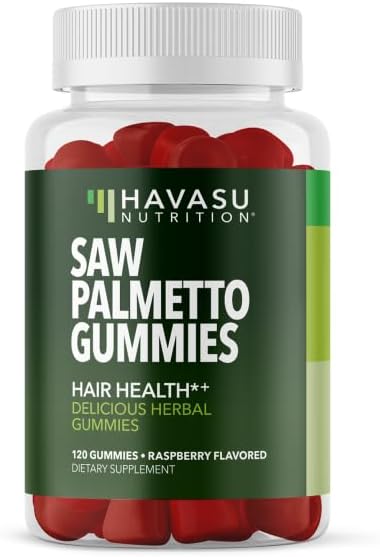 Saw Palmetto Gummies 2 Pack for Men & Women | Hair Growth Supplement Assist Reversal of Balding & Hair Thinning | Delicious Herbal Saw Palmetto Gummies for Hair Health | 120 Vegan DHT Blocker Gummies Havasu Nutrition