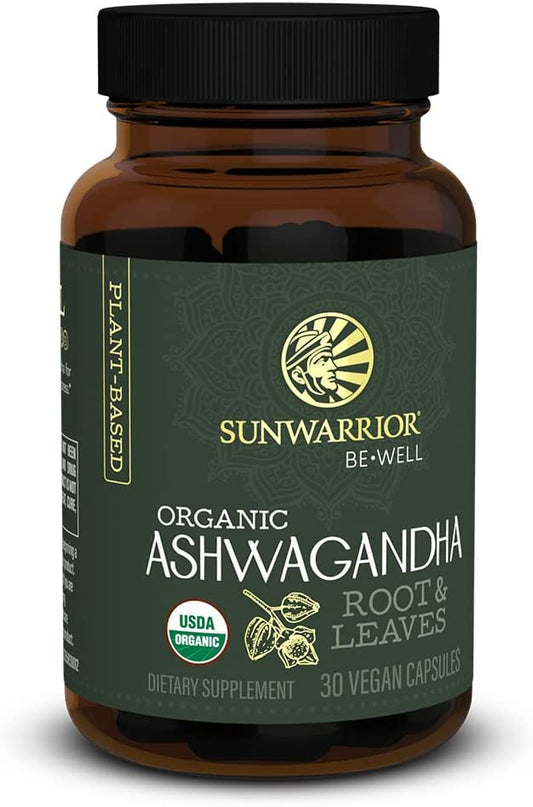 Vegan Ashwagandha with Black Pepper | Sleep Aid Stress Relief Immune Support Promotes Calm & Relaxation Gluten Free Dairy Free Non GMO Keto Raw Organic | Be Well Ashwagandha 30 Capsules Sunwarrior