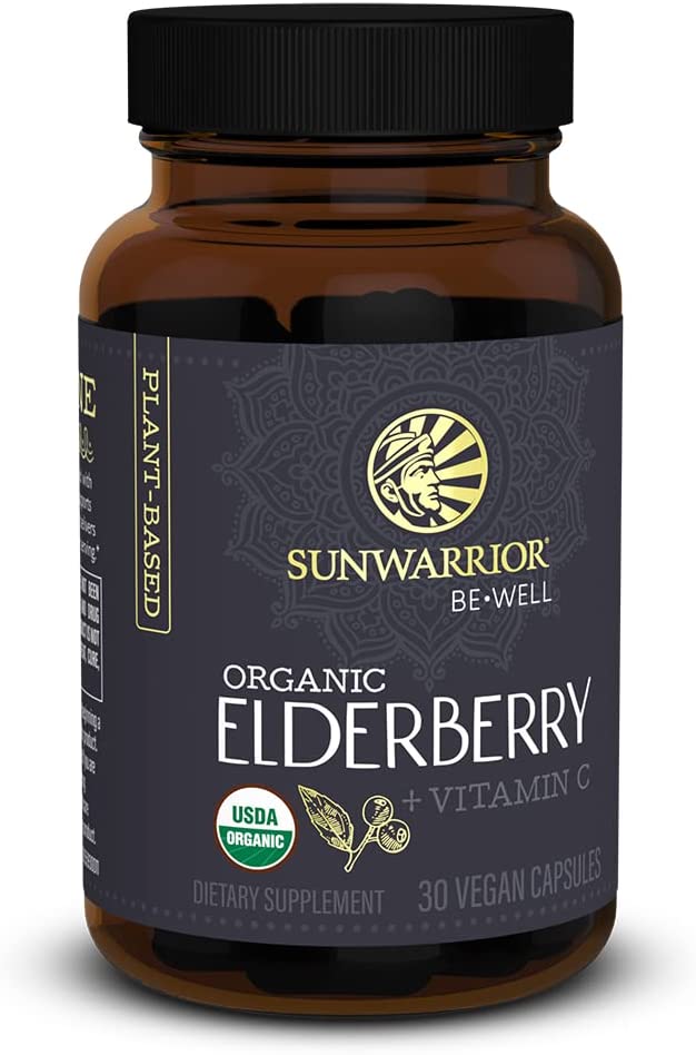 Elderberry + Vitamin C for Women & Men Gluten Free Vitamins for Immune Support Promotes Digestive Health & Natural Immunity | Organic Be Well Elderberry Vegan Capsules with VIT C 30 C Sunwarrior