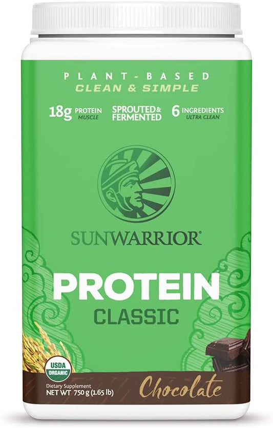 Vegan Organic Protein Powder Plant-based | Brown Rice Kosher Soy Free Sugar Free Gluten Free NON-GMO Dairy Free | Chocolate 30 Servings | Classic Protein by Sunwarrior Sunwarrior