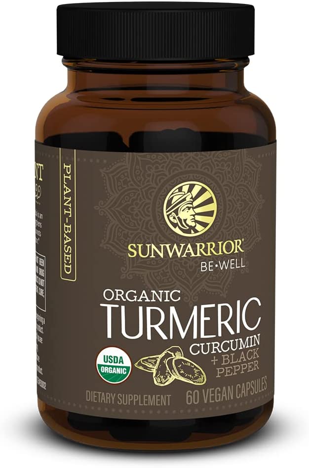 Gluten Free Turmeric Curcumin Vitamins with Black Pepper Vegan Joint Support Supplement Promotes Digestion & Focus High Potency | Organic Be Well Turmeric Curcumin Capsules 30 Count Sunwarrior