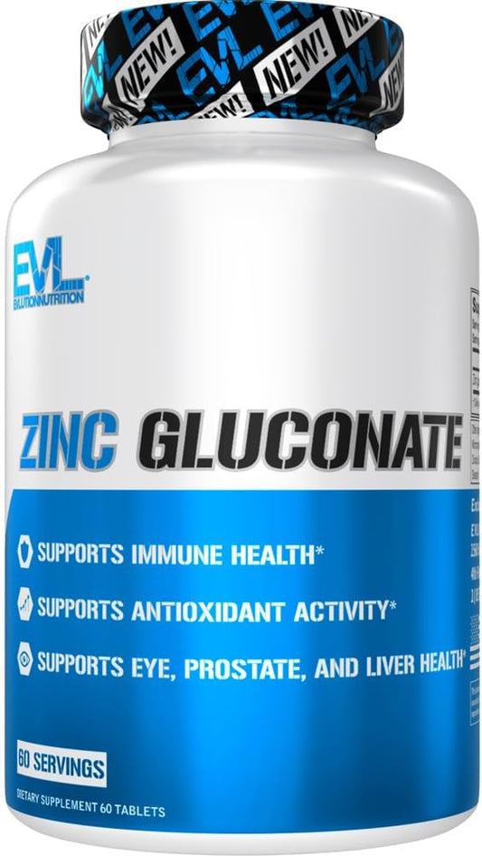 Evlution Nutrition Zinc Gluconate - Immune Health Supplement - Eye + Prostate + Liver Support - Antioxidant Boost - 60 Servings EVLUTION NUTRITION