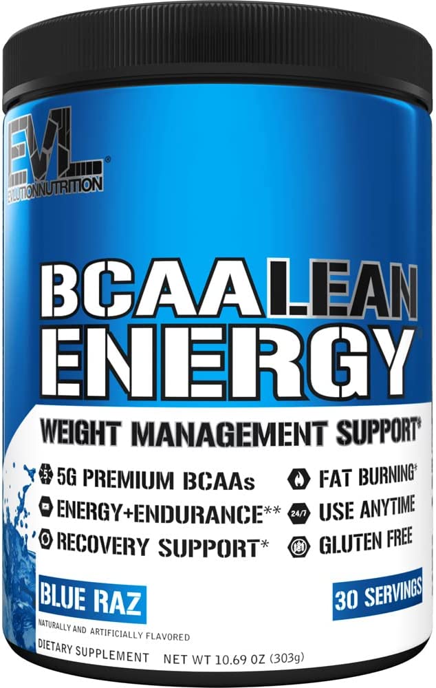 EVL BCAA Lean Energy Powder | Pre Workout Powder Amino Energy Fat Burner Support with BCAAs Amino Acids and Clean Energizers | Blue Raz EVLUTION NUTRITION