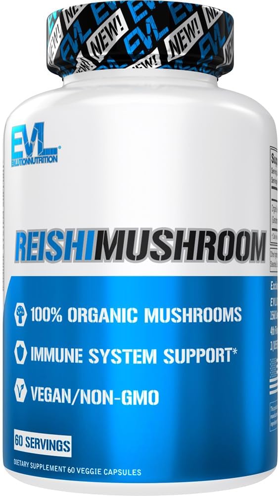 Reishi Mushroom - Immune System & Health Support - 500mg Mushroom Supplement - 100% Organic, Vegan & Non-GMO - 60 Servings EVLUTION NUTRITION