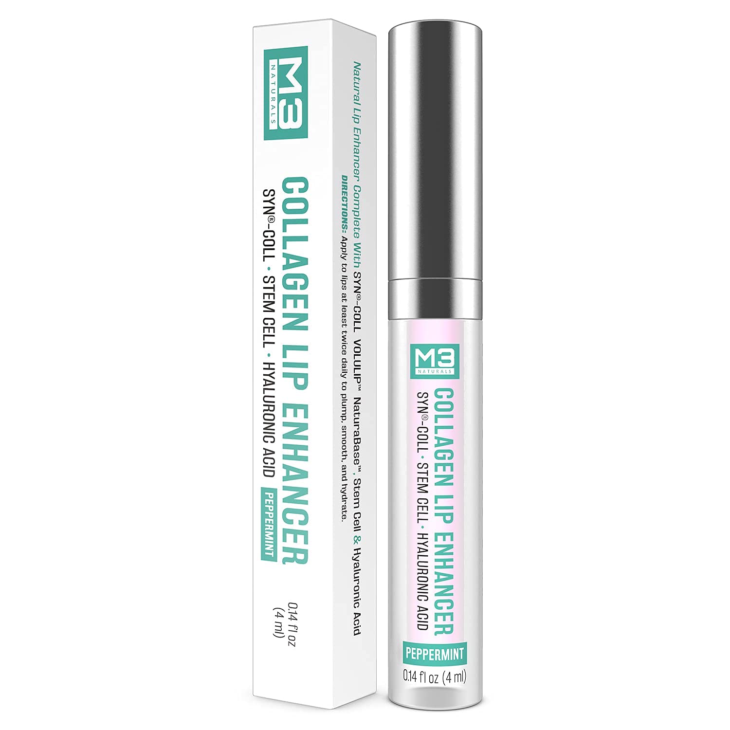 Collagen Lip Plumper Clinically Proven Natural Lip Enhancer for Fuller Softer Lips Increased Elasticity Reduce Fine Lines Hydrating Plump Gloss Lipstick Primer 4 ml (Teal) by M3 Naturals M3 Naturals