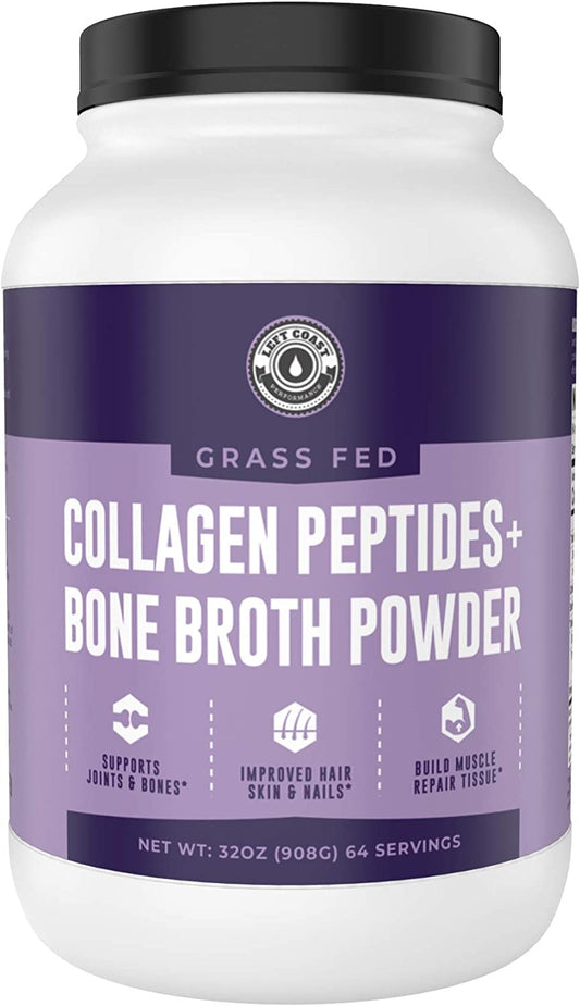 Left Coast Performance Collagen Bone Broth Powder 2lb, Bone Broth with Grass Fed Collagen Peptides Left Coast Performance