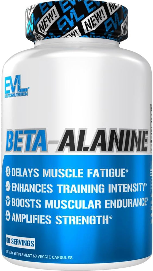 Beta-Alanine Capsules - Enhance Training Intensity - 60 Count Beta-Alanine Supplement for Men & Women - Delay Muscle Fatigue, Boost Endurance, Amplify Strength EVLUTION NUTRITION