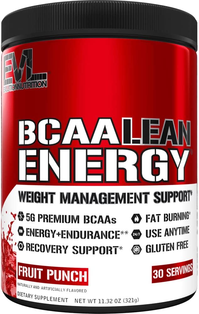 EVL BCAA Lean Energy Powder | Pre Workout Powder Amino Energy Fat Burner Support with BCAAs Amino Acids and Clean Energizers | Fruit Punch EVLUTION NUTRITION