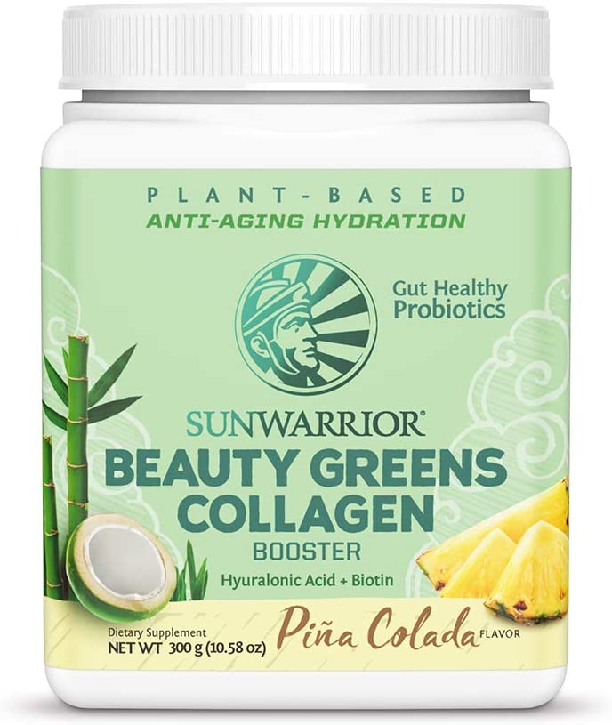 Sunwarrior Vegan Collagen Boosting Powder with Vitamin C Probiotic Biotin Hyaluronic Acid Keto Gluten Free Dairy Free Collagen Greens Powder for Hair Skin & Nails | Beauty Greens Pina Colada 300g Sunwarrior