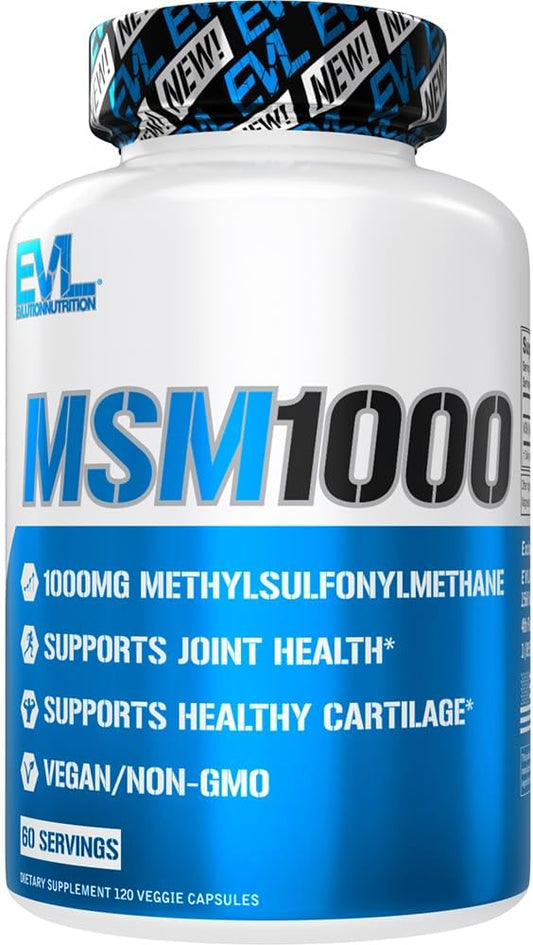 Evlution Nutrition MSM1000-1000 MG Methylsulfonylmethane MSM Supplement - Joint Health Support - Cartilage Supplement - Vegan + Non-GMO MSM Capsules - 60 Servings EVLUTION NUTRITION