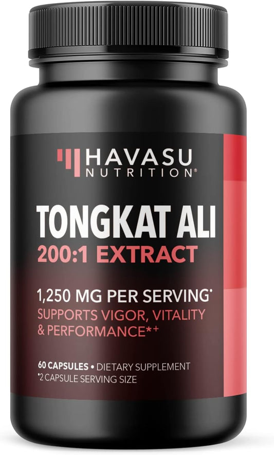 Tongkat Ali Capsules for Performance & Stamina Support | Tongkat Ali for Men 200:1 Extract to Support Male Health Drive & Vigor | Potent Testosterone Booster for Men Havasu Nutrition