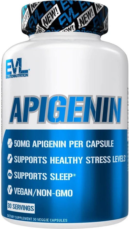 Pure Apigenin Supplement from Chamomile Extract - Relaxing Apigenin 50mg Bioflavonoid Stress and Mood Support Supplement Nutrition High Bioavailable Vegan Non-GMO Herbal Sleep Supplement EVLUTION NUTRITION