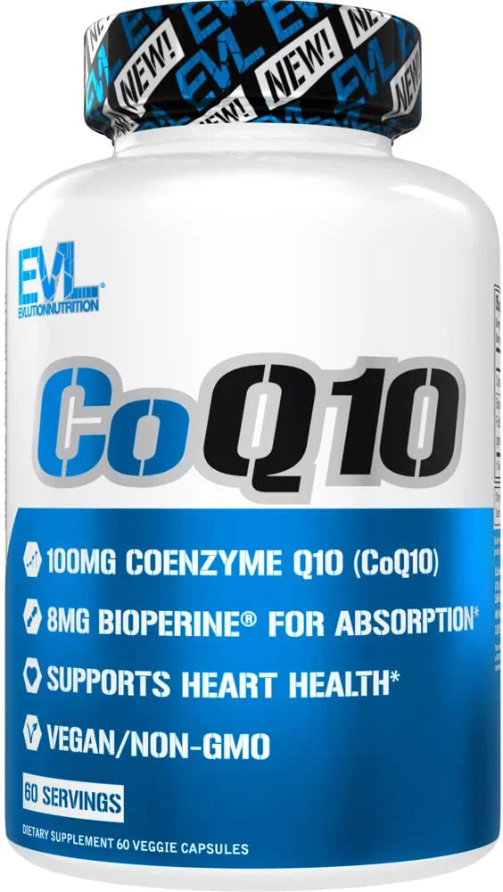 EVL High Absorption CoQ10 100mg - Advanced Antioxidant Coenzyme Q10 Supplement for Heart Health Brain Support Energy Production and Healthy Aging - CoQ10 with Bioperine Heart Health Supplement EVLUTION NUTRITION