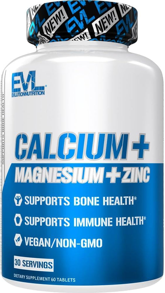 Evlution Nutrition Calcium + Magnesium + Zinc - Bone + Muscle Health Support - Immune + Sleep Supplement - Vegan + Non-GMO - 30 Servings EVLUTION NUTRITION