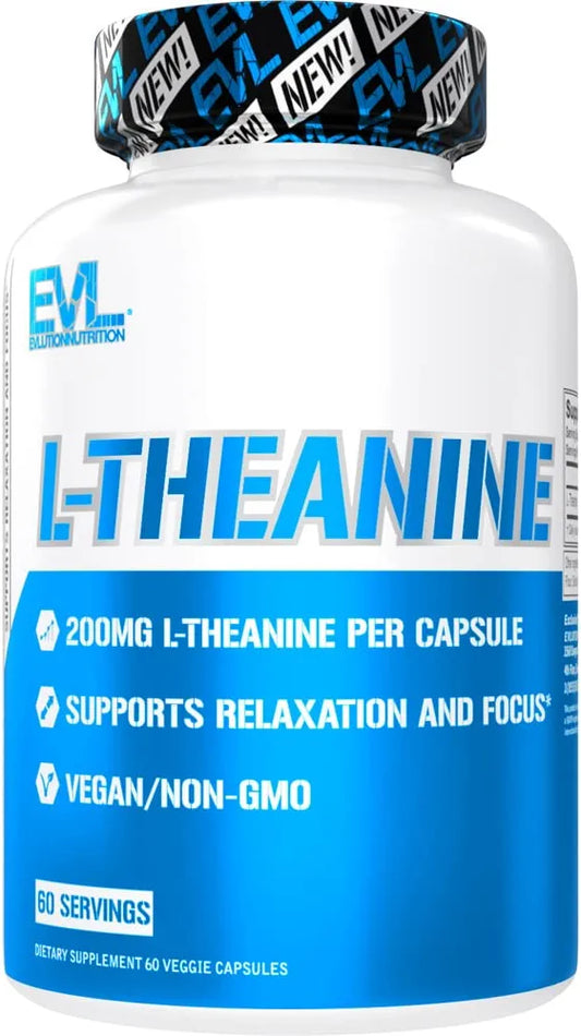 L Theanine 200mg Capsules for Focus and Relaxation - Evlution Nutrition L-theanine 200mg Nootropic Supplement for Attention Energy and Focus - Daytime Mood Support and Nootropic Focus Supplement EVLUTION NUTRITION