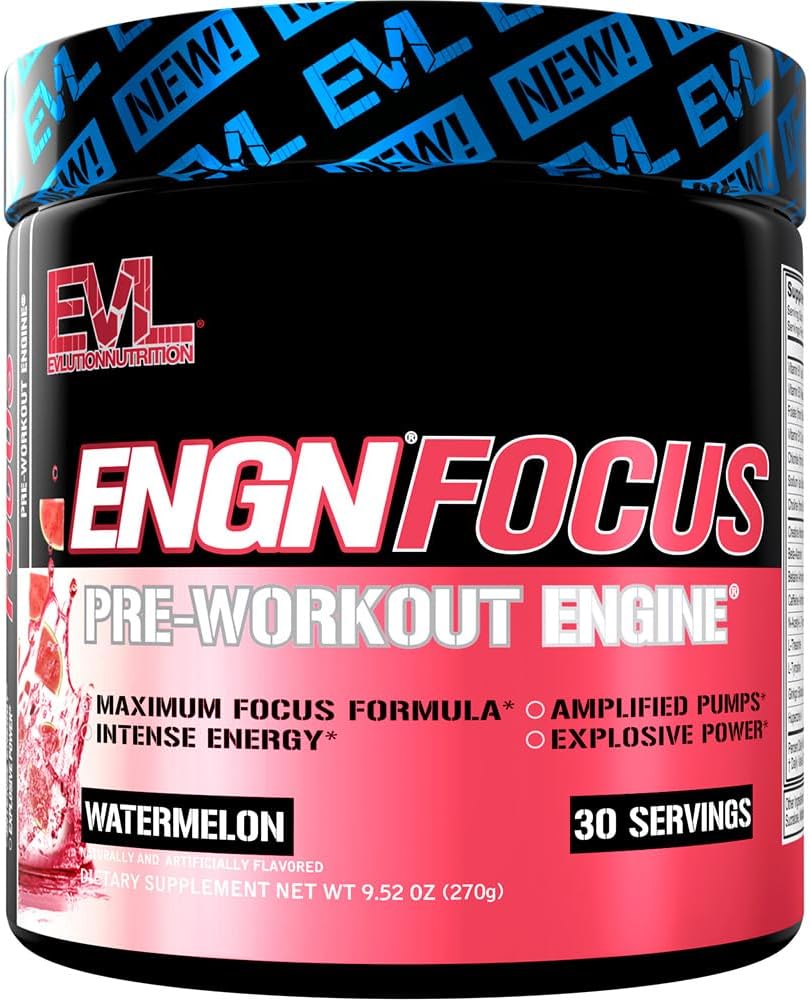 Evlution Nutrition ENGN Focus - Intense Pre-Workout with Creatine - Maximum Focus Formula - Pre-Workout Powder for Lasting Energy & Focus - with Beta-Alanine & Caffeine - 30 Servings - Watermelon EVLUTION NUTRITION