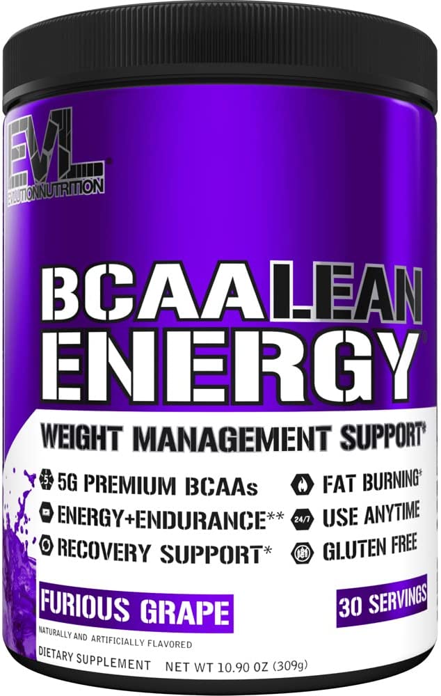 EVL BCAA Lean Energy Powder | Pre Workout Powder Amino Energy Fat Burner Support with BCAAs Amino Acids and Clean Energizers | Furious Grape EVLUTION NUTRITION