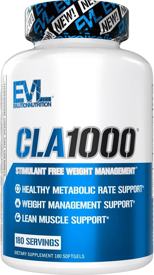 Conjugated Linoleic Acid CLA Pills - CLA 1000mg Diet Pills to Support Weight Loss Fat Burning Lean Muscle and Faster Metabolism - Stimulant-Free CLA 1000mg Safflower Based Fat Loss Support Pills - 180 EVLUTION NUTRITION