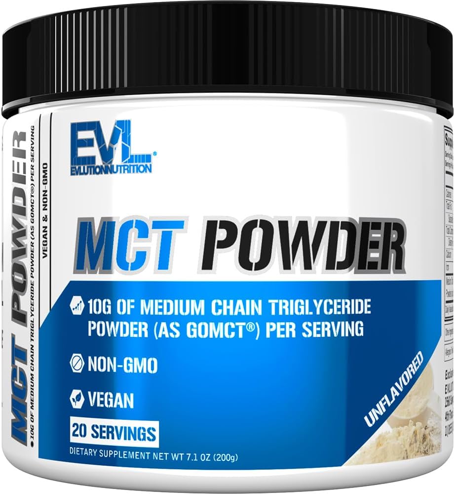 Evlution Nutrition MCT Powder - Keto Supplement - MCT Oil Powder - 10G Medium Chain Triglycerides - Brain & Body Energy Drink - Fatty Acid Supplement - Vegan & Non-GMO - 20 Servings - Unflavored EVLUTION NUTRITION