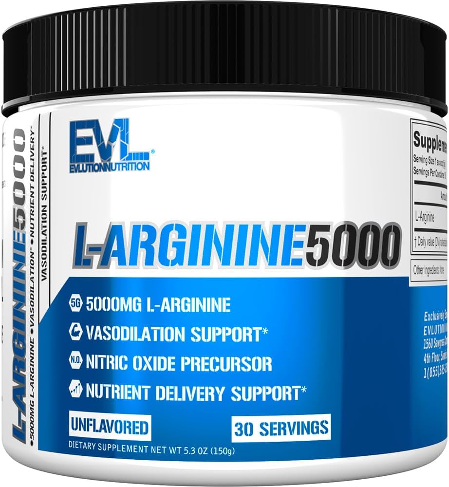 Evlution Nutrition Nitric Oxide Booster L-Arginine Supplement - High Potency Nitric Oxide Supplement with 5000mg of L Arginine for Enhanced Pumps Energy Muscle Growth and Vascularity NO Booster EVLUTION NUTRITION