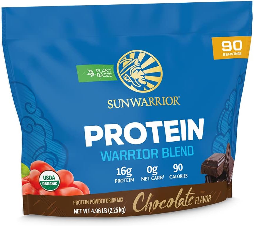 Sunwarrior Vegan Organic Protein Powder Plant-Based | BCAA Amino Acids Hemp Seed Soy Free Dairy Free Gluten Free Synthetic Free Non-GMO | Chocolate 90 Servings | Warrior Blend Sunwarrior