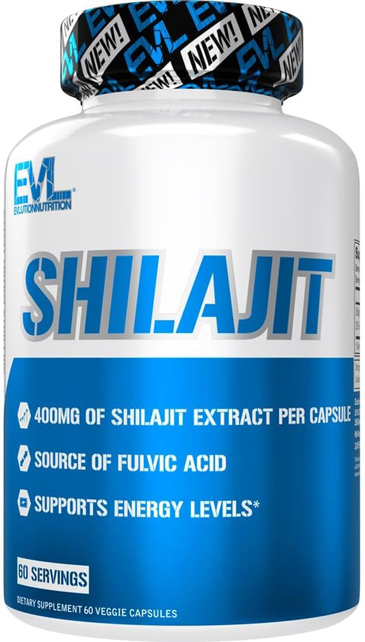 Shilajit - Energy Support - 400mg Shilajit Extract - Fulvic Acid Supplement - Vegetarian Capsules - for Workout Performance - 60 Servings EVLUTION NUTRITION