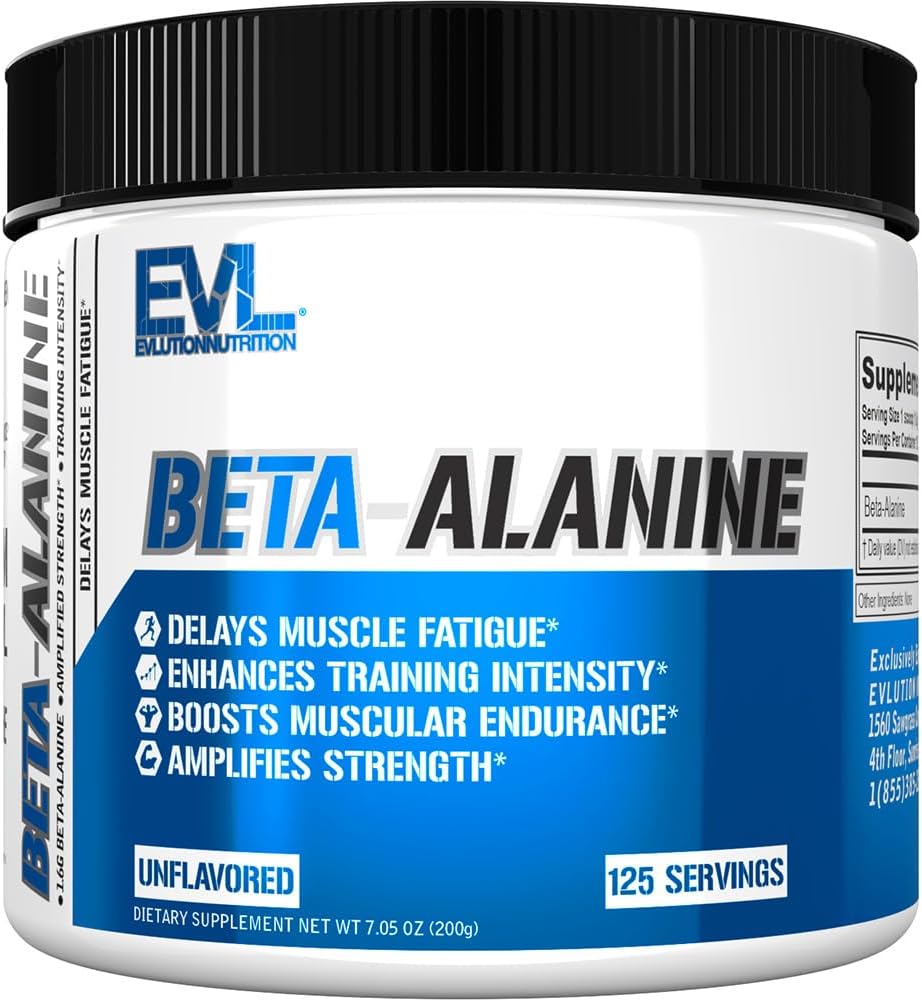 Evlution Nutrition Beta-Alanine, 1.6g of Ultra Pure Beta Alanine in Each Serving, Athletic Endurance & Recovery, Gluten-Free, Non-GMO, Unflavored Powder (125 Servings) EVLUTION NUTRITION