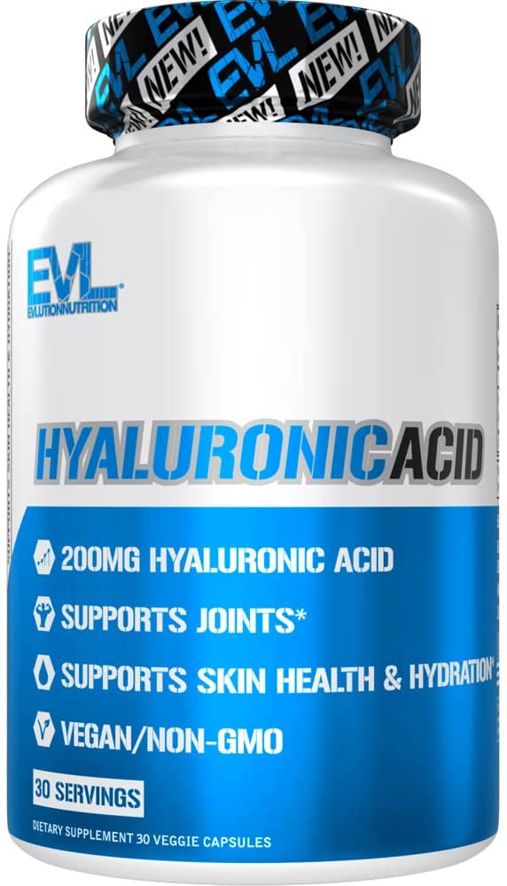 Evlution Vegan Dietary Hyaluronic Acid Supplement Nutrition 200mg Hyaluronic Acid Capsules Dry Skin Supplement for Women and Men for Itchy or Damaged Skin - High Potency Bioavailable Non GMO Formula EVLUTION NUTRITION