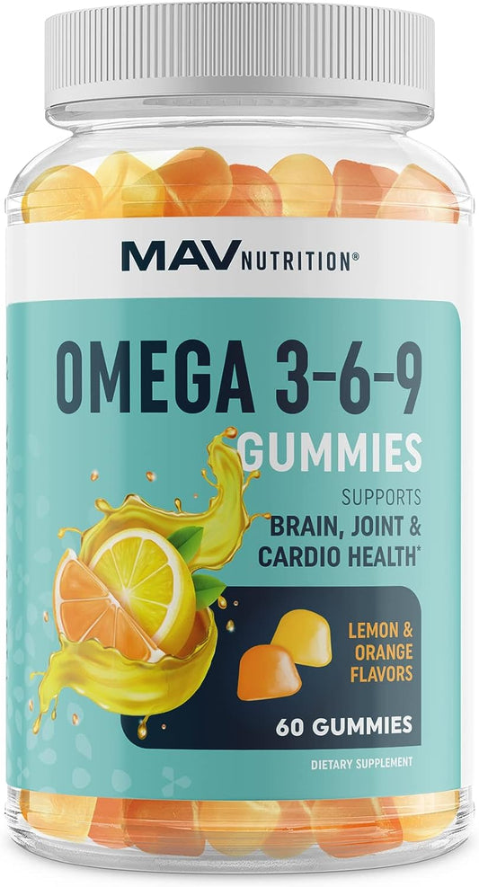 Omega 3 6 9 Gummies for Adults with DHA 50mg | Plant Based Omega 3 Gummies from Chia Seed Oil & DHA from Algae | Omega 3 Chewables for Adults for Brain, Eye & Joint Health | Vegetarian, Non-GMO 60ct MAV Nutrition