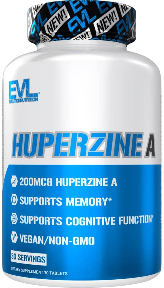 Evlution Huperzine A Nootropics Brain Support Supplement Nutrition Focus and Memory Supplement for Brain Health - 200mcg Huperzine A Supplement for Enhanced Cognitive Performance - 30 Vegan Tablets EVLUTION NUTRITION