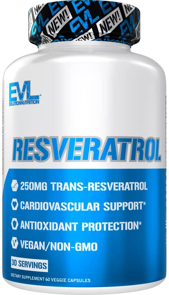 Evlution Anti Aging Trans Resveratrol Supplement Nutrition Super Antioxidant Supplement with 250mg Trans-Resveratrol from Resveratrol 500mg Japanese Knotweed Extract for Immune and Heart Health EVLUTION NUTRITION