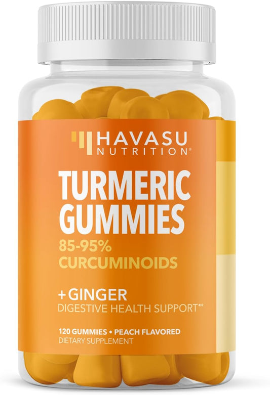 Turmeric and Ginger Gummies for Adults Peach Flavor | Turmeric Curcumin with 95% Curcuminoids for Immune Support & Joint Health | Highest Potency of Turmeric Supplement Gummies | 120 Vegan Gummies Havasu Nutrition