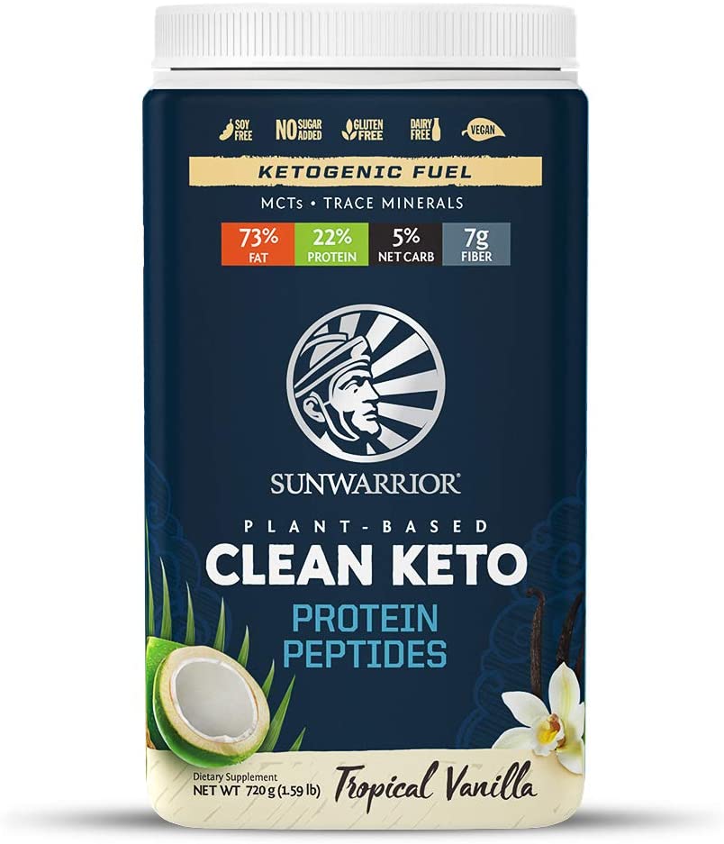 Sunwarrior Clean Keto Vegan Protein Powder with MCT Oil Essential Vitamins and Plant Based Protein Peptides (Tropical Vanilla) (720 Gram) Sunwarrior