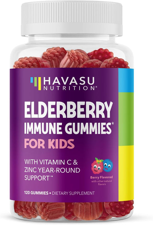 Elderberry Gummies for Kids with Zinc and Vitamin C | Potent, Herbal Immune Support for Kids with Antioxidants to Support Immune Defense | 120 Vegan Elderberry Vitamin C and Zinc Kids Immune Gummies Havasu Nutrition